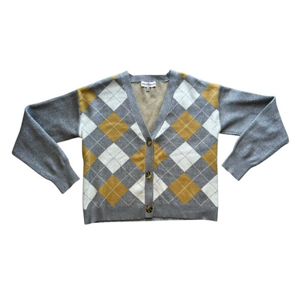Willow & Wind Sweaters - Willow & Wind Argyle Sweater Women’s XL 1X Gray Yellow Cardigan Academia Preppy